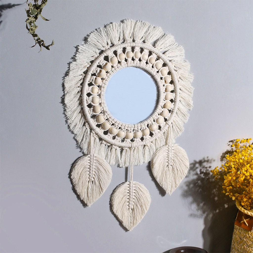 ing Wall Mirror with Macrame Fringe Round Decorative Boho Antique Mirror for Apartment Living Room Bedroom Baby Nursery