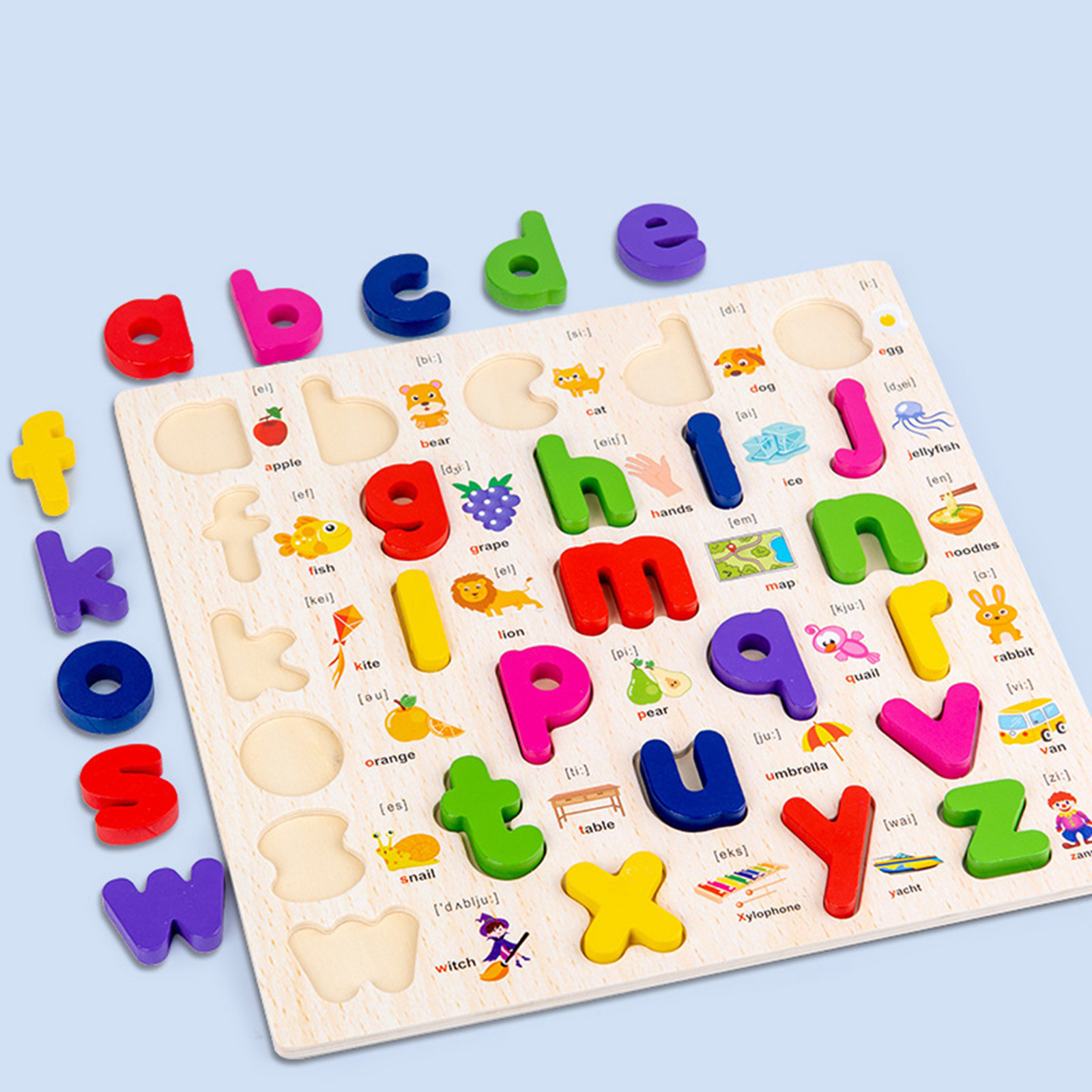Wooden Alphabet Number Puzzle Developmental Montessori Learning Board for 3 4 5 Years Old Kids