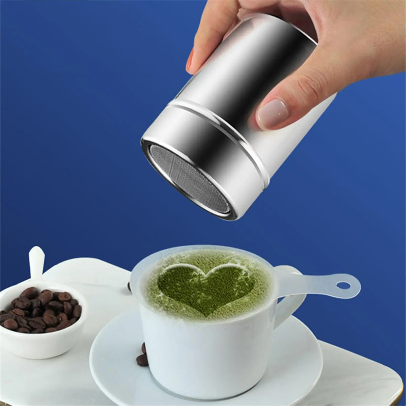 Stainless Steel Powder Sugar Shaker Fine Mesh Coffee Sifter Icing Sugar Dredger for Restaurant Drinks Coffee Art Cocoa Cupcake