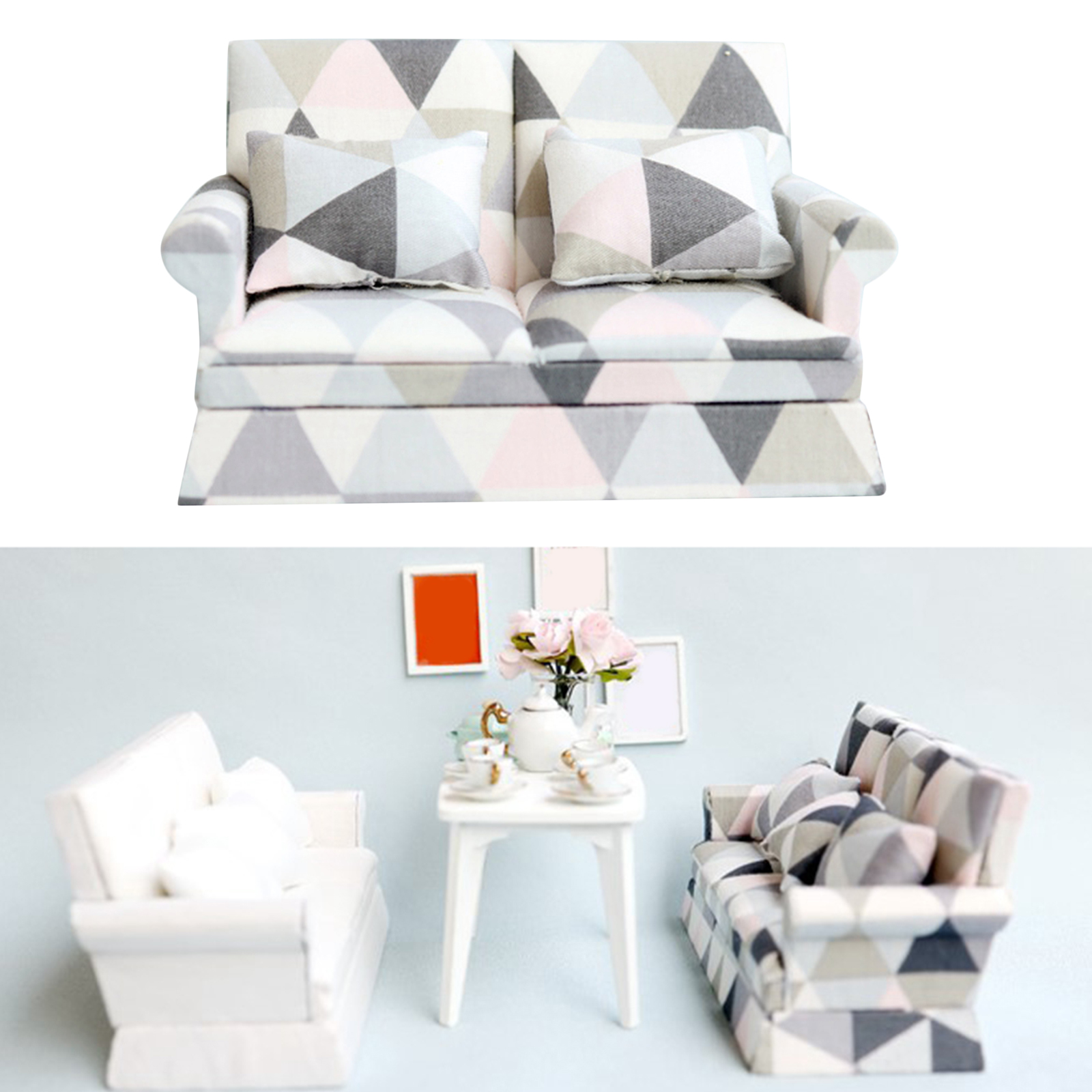 Wooden 1:12 Scale Dollhouse Miniature Sofa DIY Decor Kids Toys