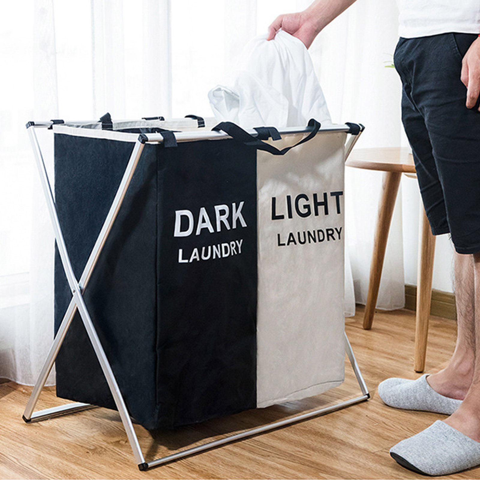 Laundry Hamper Sorter Aluminum  Basket for Home Bathroom Collapsible