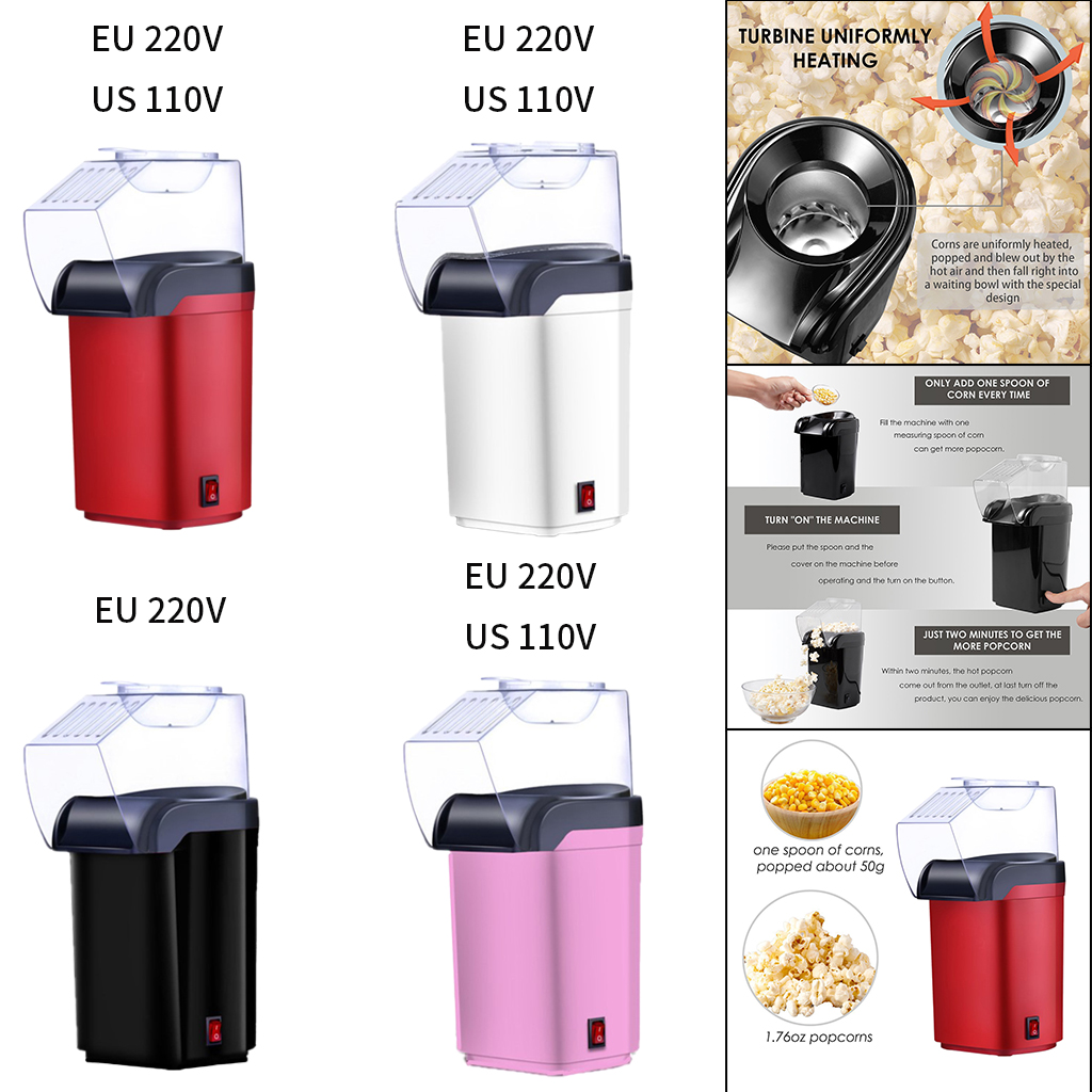 Small 1200W Hot Air Popcorn Popper Maker Machine with Measuring Cup, 3 Min Fast Popping -EU