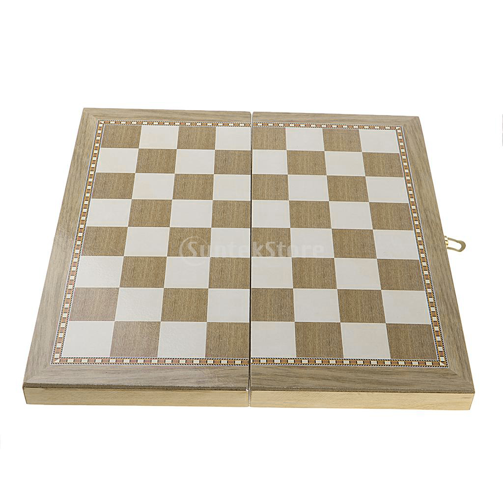 Deluxe 9.5x9.5 Inch Chess Checker Backgammon 3 in 1 Wooden Travel Game Set