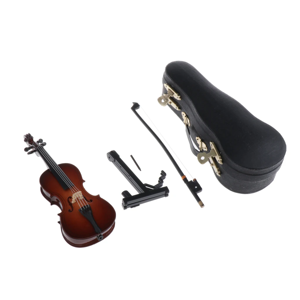 Miniature Cello Musical Instrument W/ Stand for 1:12 Dolls House Decor