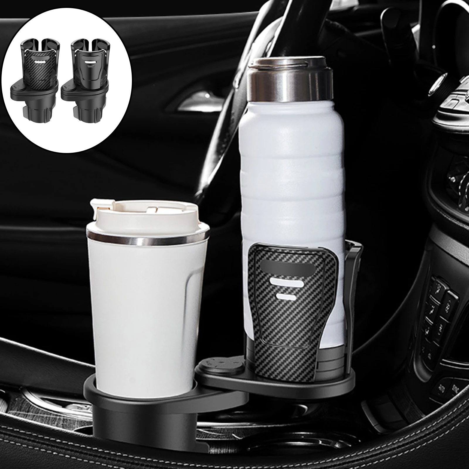 Car Cup Holder 360 Rotating Multifunctional Adjustable Base Bottle Organizers Coffee Drinks Storage Rack Stable for Most Cup