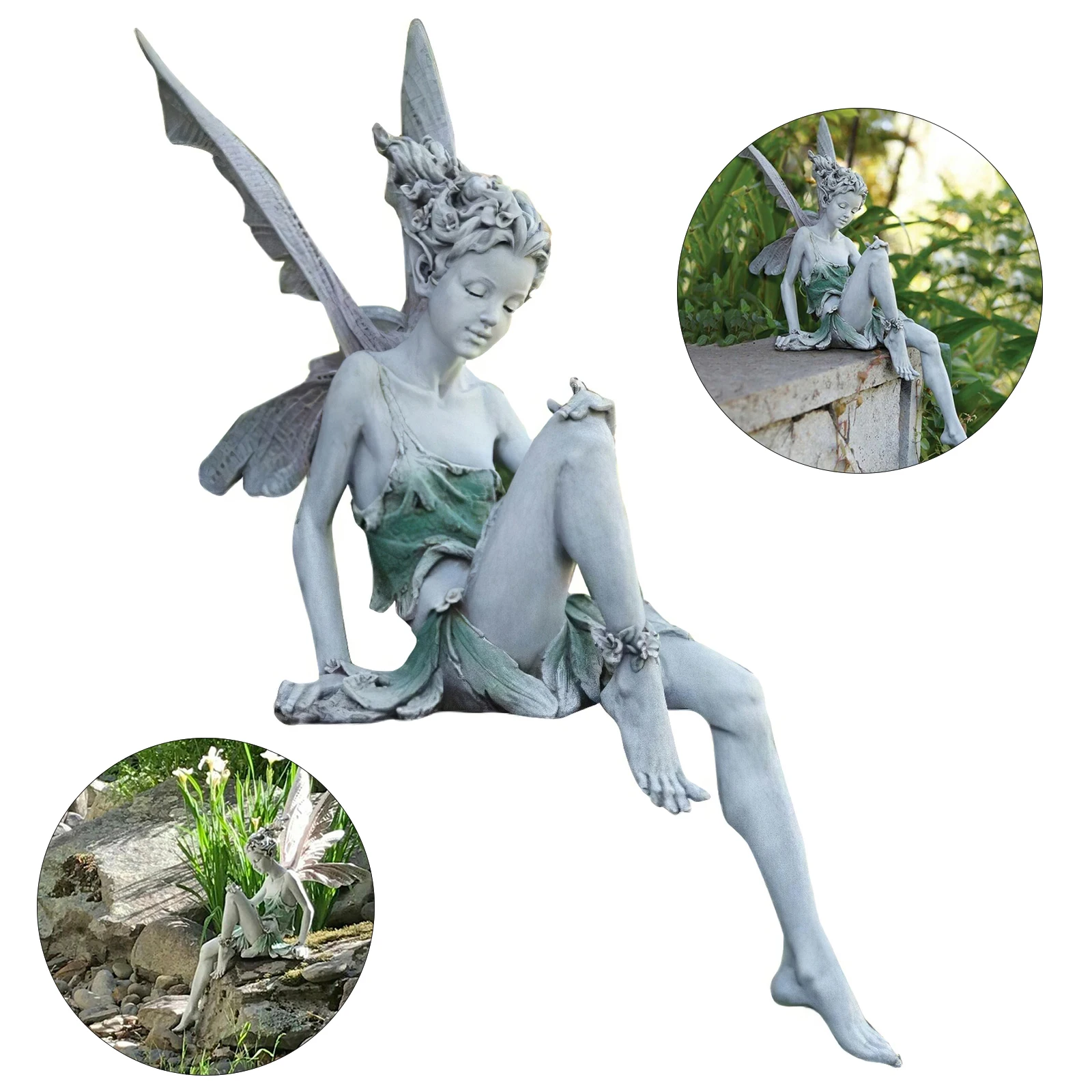 Realistic Resin Fairy Statue Yard Ledge Figurine Patio Sculpture Ornament