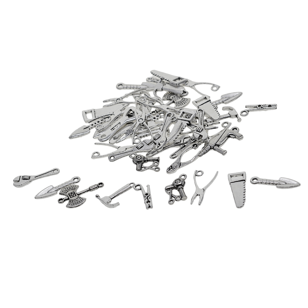 50pcs Assorted Tool Charm Pendant Ax Hammer Plier Wrench Mens Fashion Craft