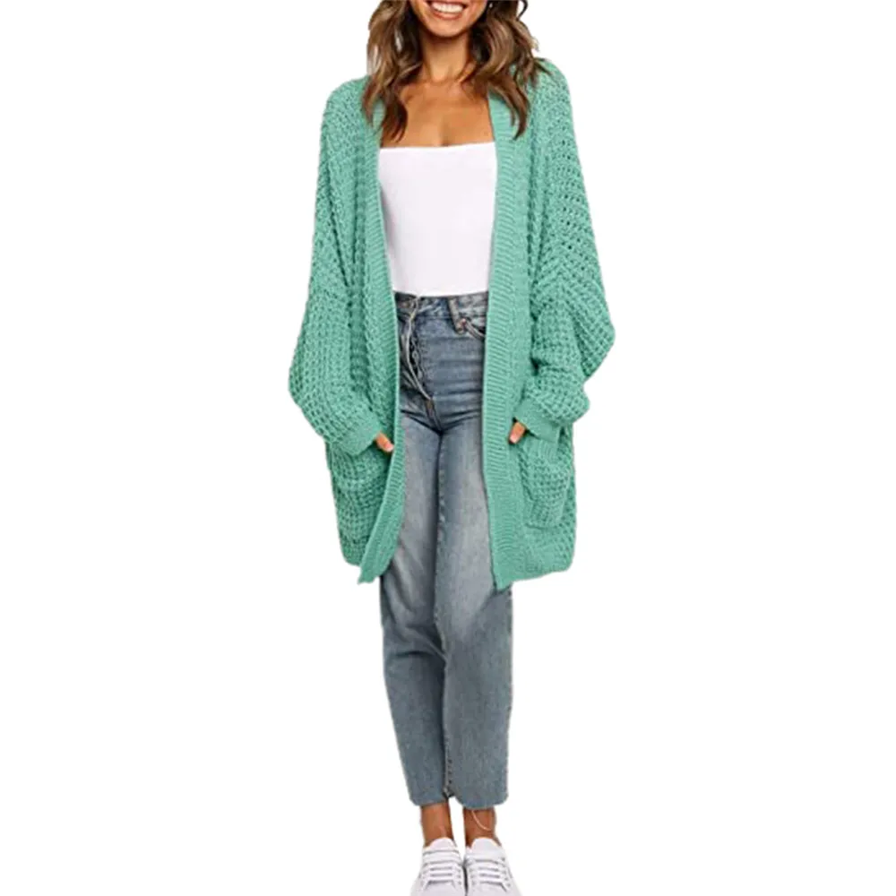 NEW Women Loose Oversized Sweater Cardigan Solid Color Batwing Sleeve ...