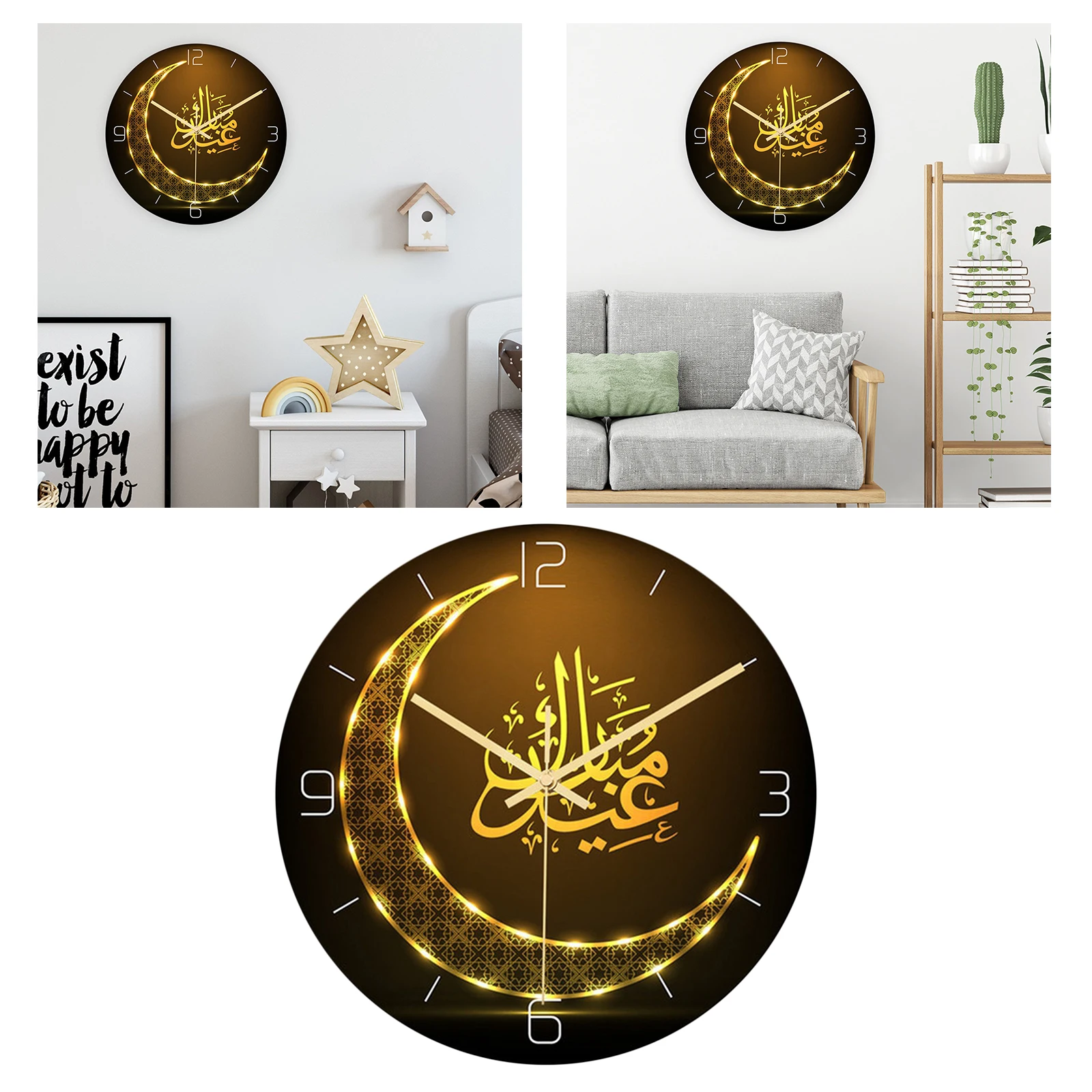 Islamic Round Acrylic Wall Clock Home Decor 12in Muslim Eid Acrylic Round Wall Clock Ramadan Living Room Office Holiday Bedroom