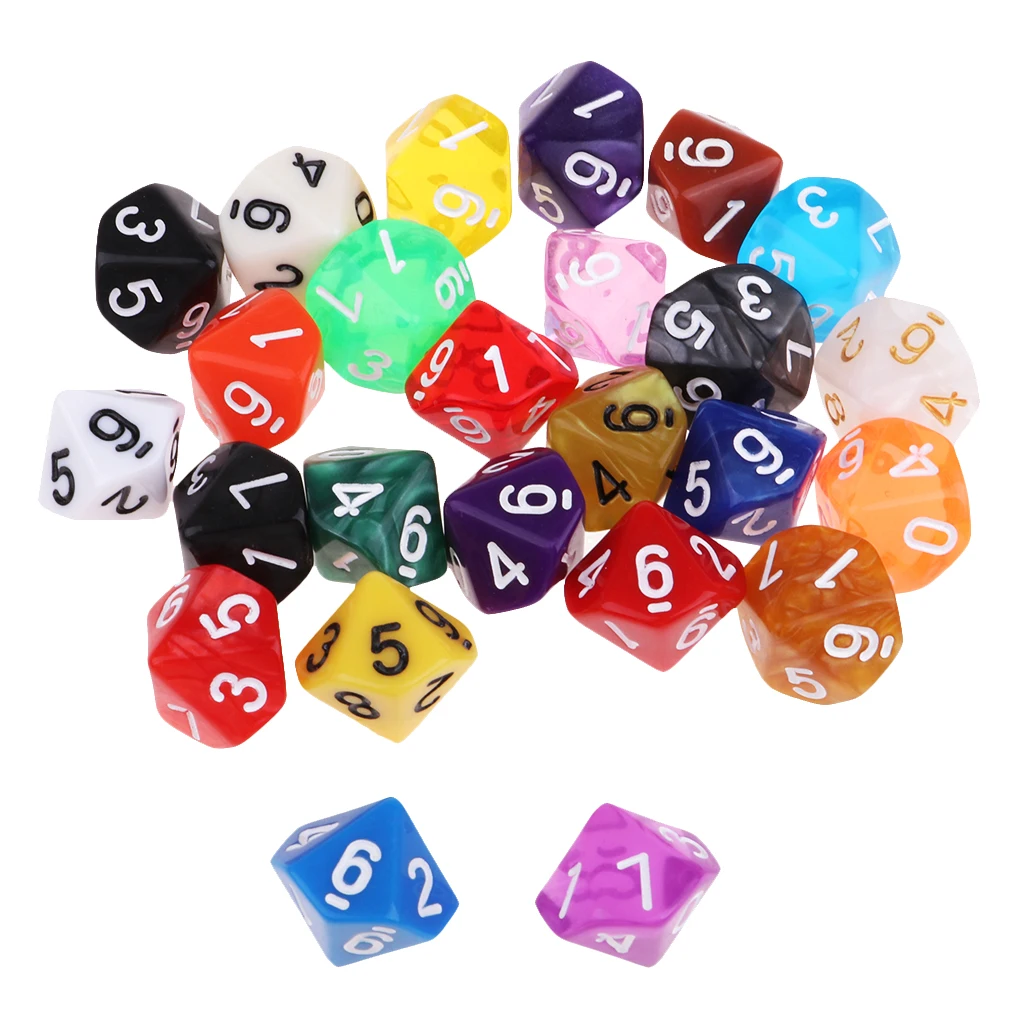 25x Acrylic Polyhedral Dice D10 TRPG Toy for  Table Game