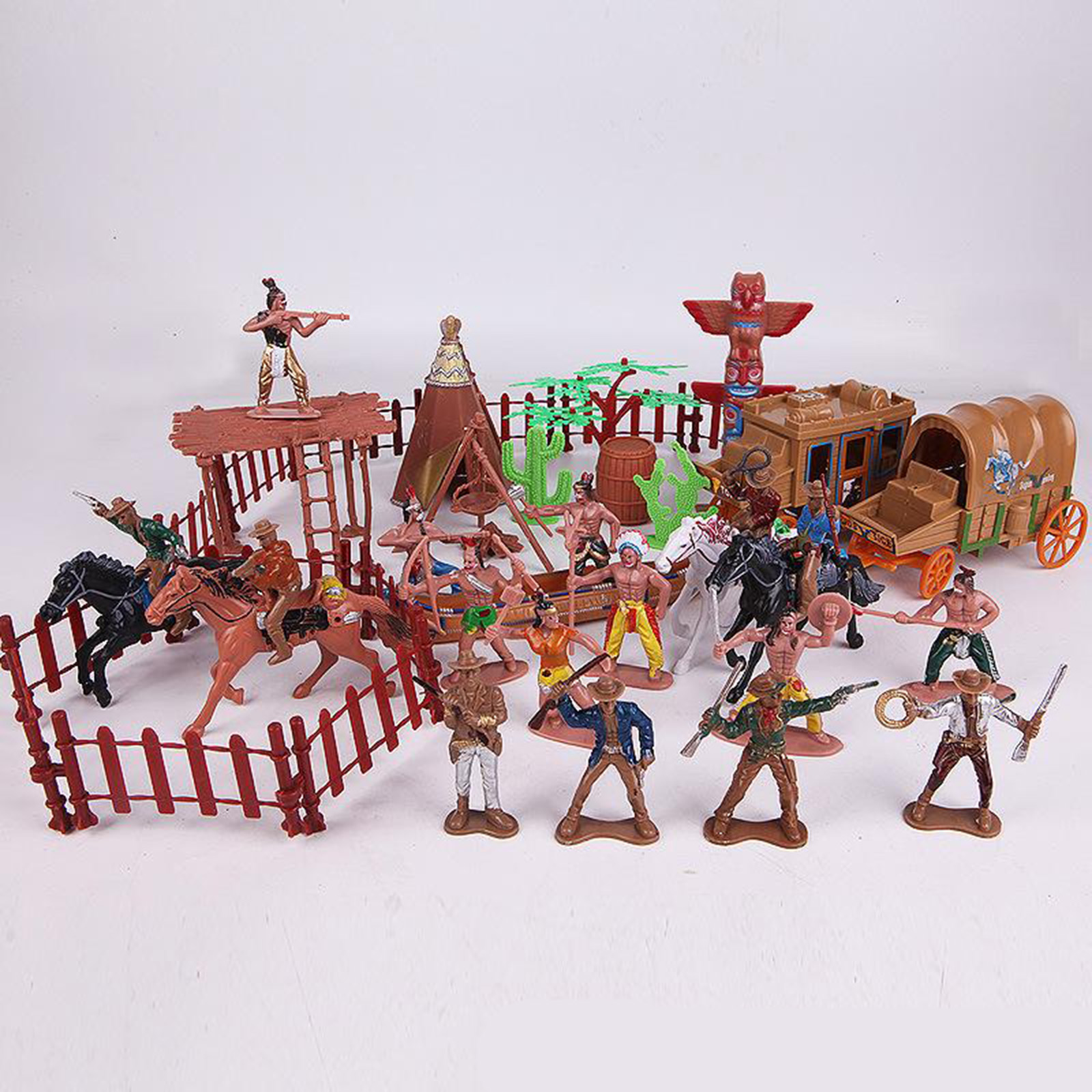 Western Cowboy Native Indian Figure Soldiers Toys Model Dollhouse Decorations Carriage Simulation Lifelike Kids Children Toys