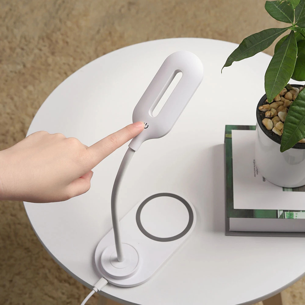 7 IN 1 QI Wireless Charging LED Desk Lamp 10W With USB Charging Port,Calendar Temperature Alarm Clock Reading Light Table Lamp 