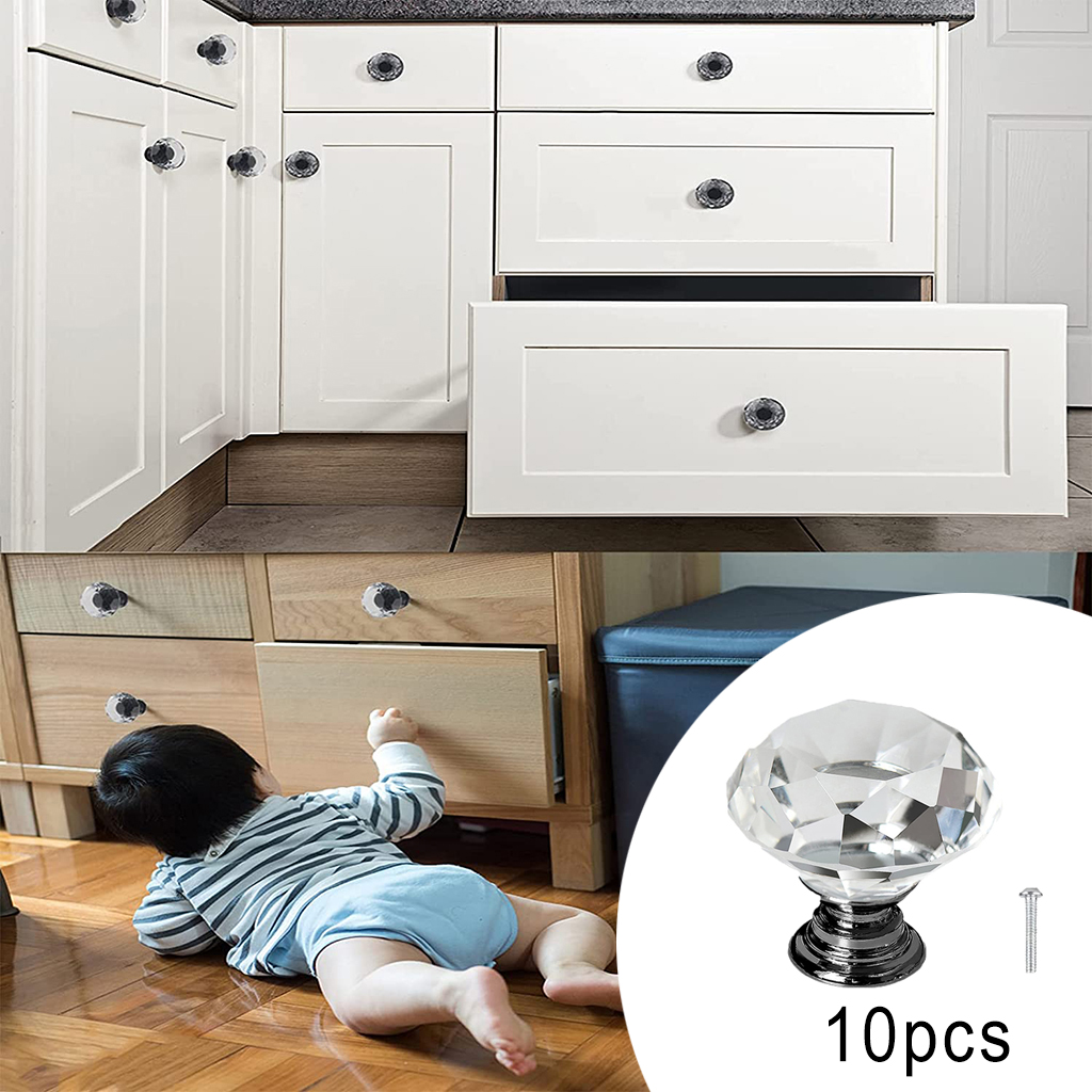 10 pcs Elegant Crystal Diamond Drawer Knobs Cabinet Door Handles Pulls Grips with Mounting Hardware