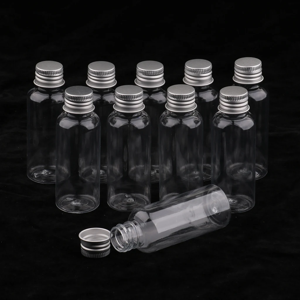 10 Pieces 50ml Plastic Bottle Liquid Sampling Vials Aluminum Cap Refillable