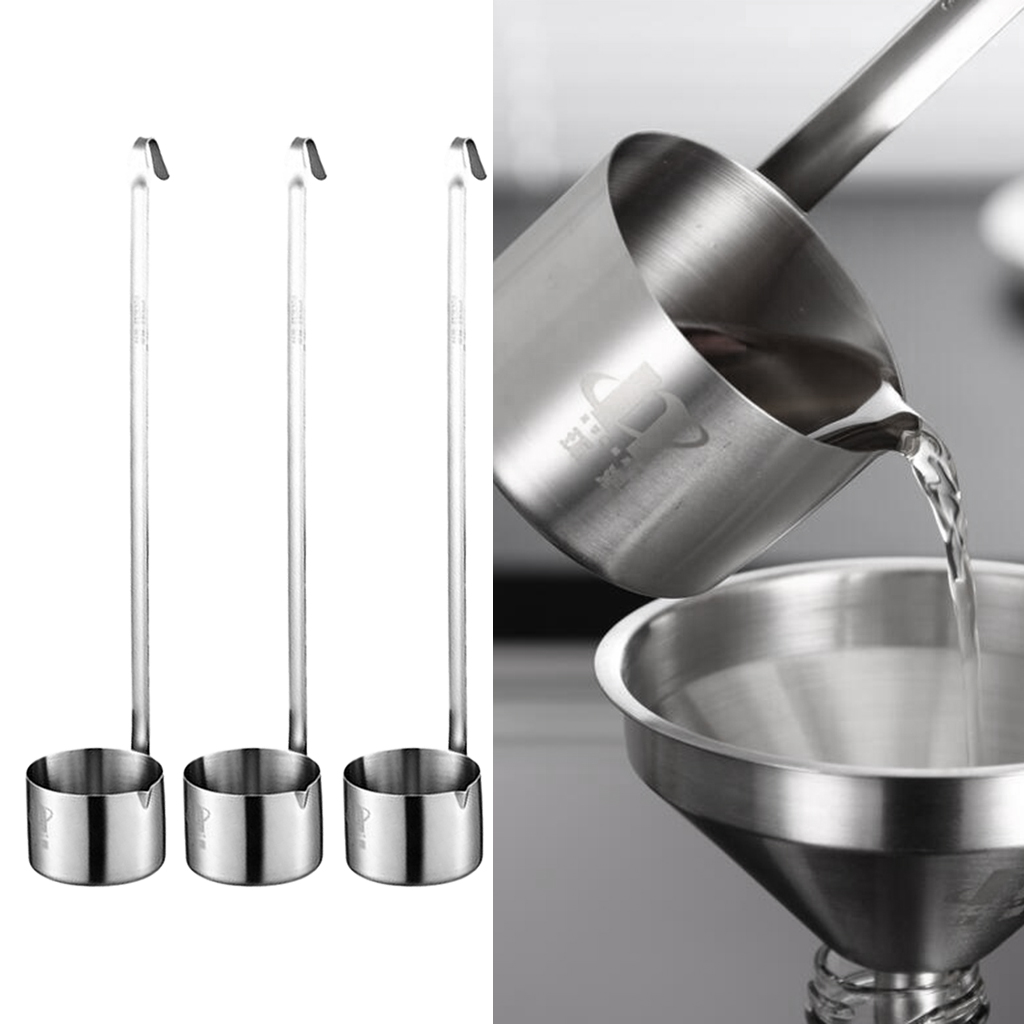 Set of 3 Wine Dipper Beer Pouring Measure Spoons - Hanging Sauce Ladle with Hook - 50ML