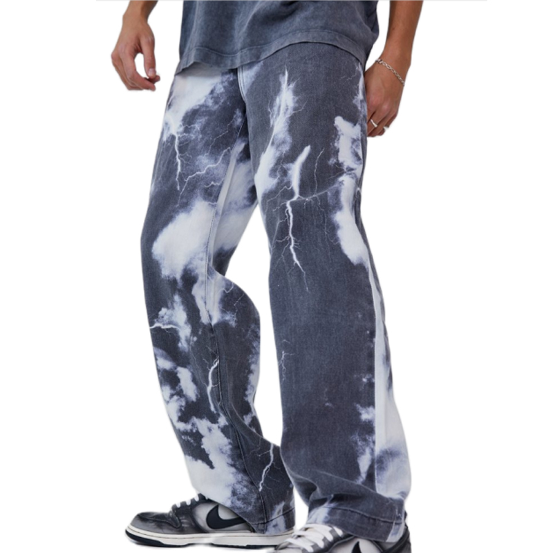 Men Casual Loose Straight Denim Pants 