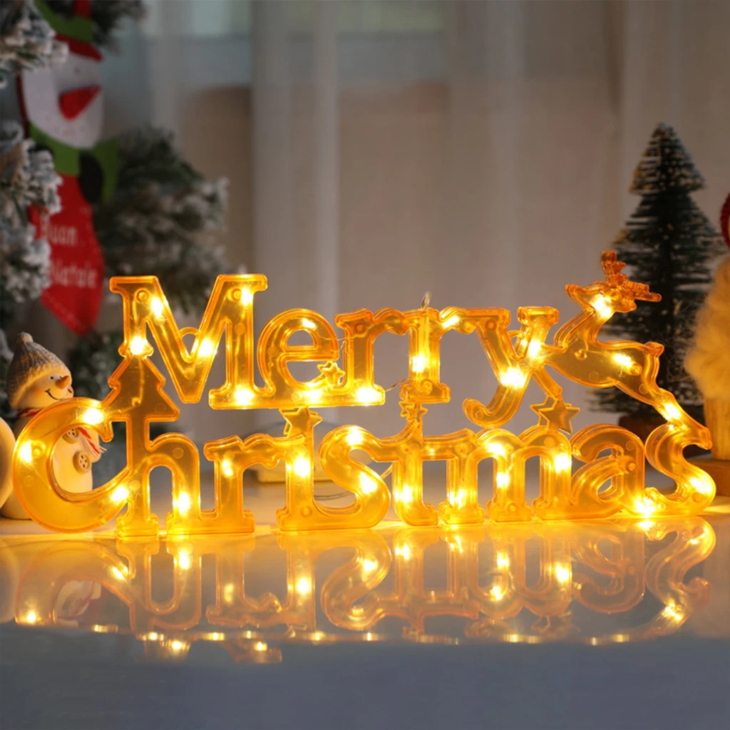 Merry Christmas Letter Light Battery Operated LED Bead Light for Fairy Wreath Gift Home Living Room Party Decoration Ornament