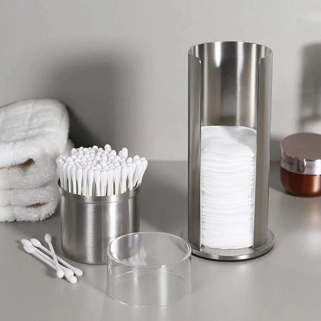 Stainless Steel Cotton Swabs Holder Desktop Makeup Organizer Cosmetic Cotton Pads Storage Boxes Containers with Lids