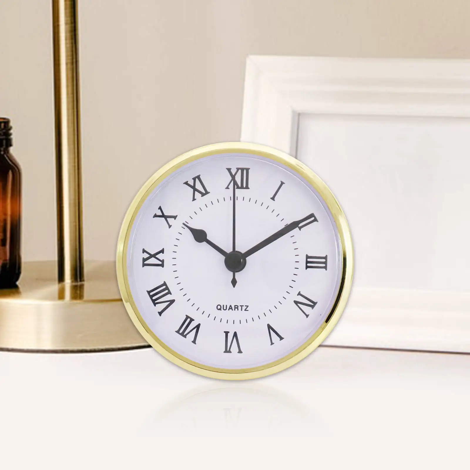 Classic Clock Insert 3.54inch Quartz Movement Roman Number White Face Battery Gold Trim