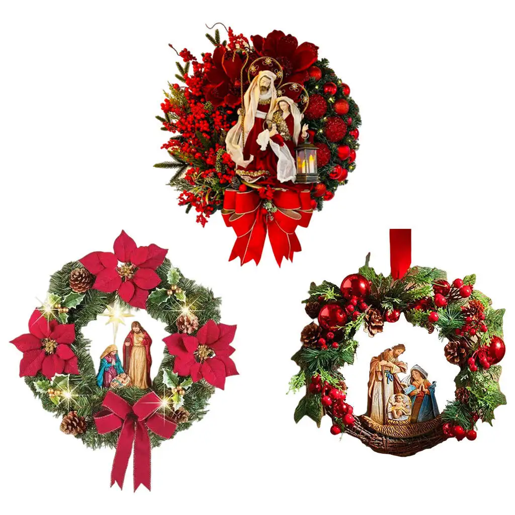 Romantic Christmas Wreath Hanging Ornament Garland Wreaths for Indoor Outdoor Home Wedding Party