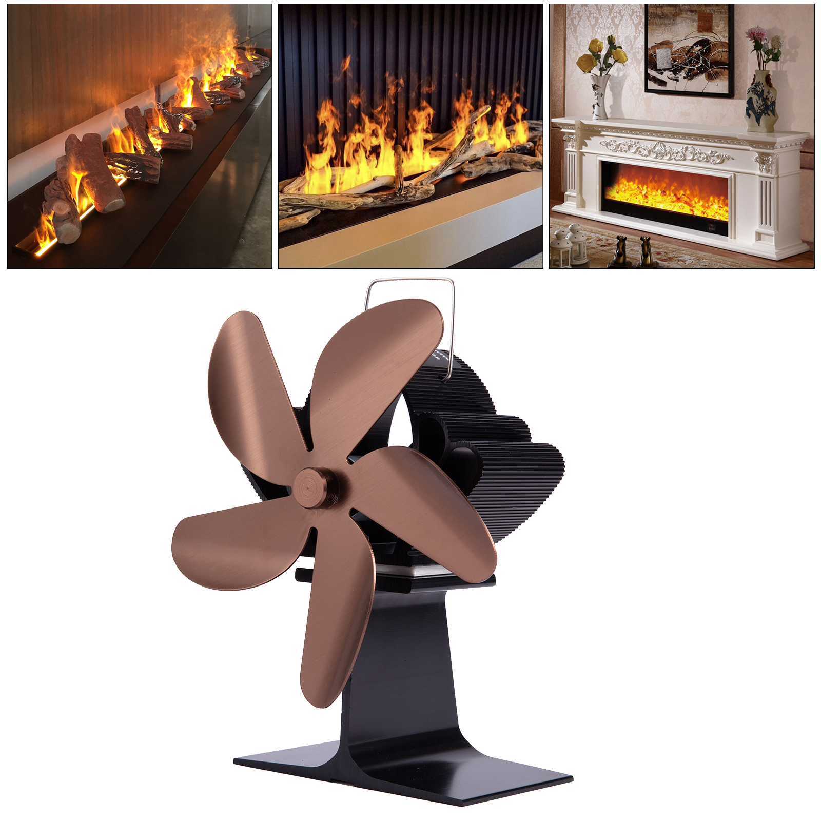 Black Fireplace Fan 4 Blade Heat Powered Stove Fan Log Wood Burner Eco Friendly Quiet Fan Home Efficient Heat Distribution