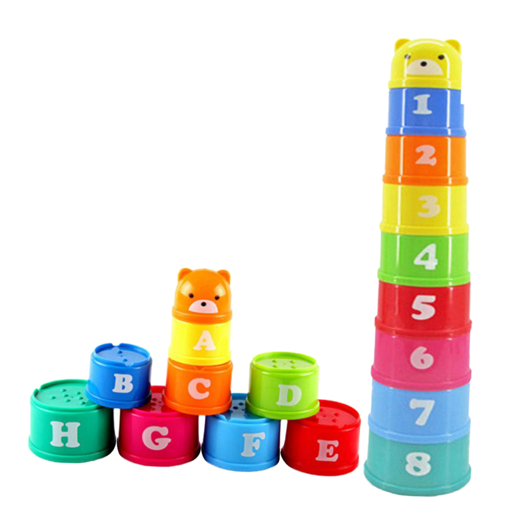 9pcs Stacking Rainbow Cups Stack Up Blocks Kids Educational Toy Bath Toys