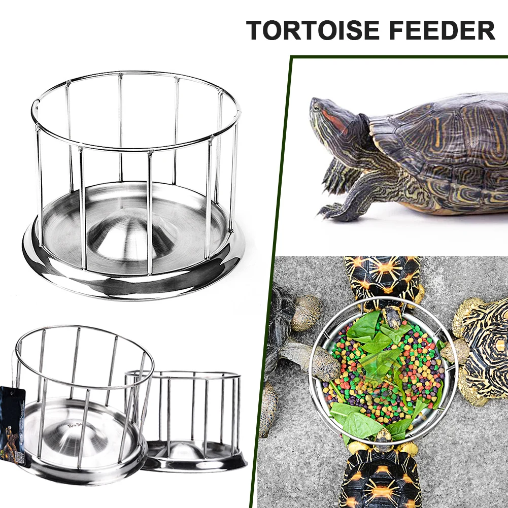Feeding Bowl Tortoise Semi-water Turtle Stainless Steel Food Dish Basin Feeder 