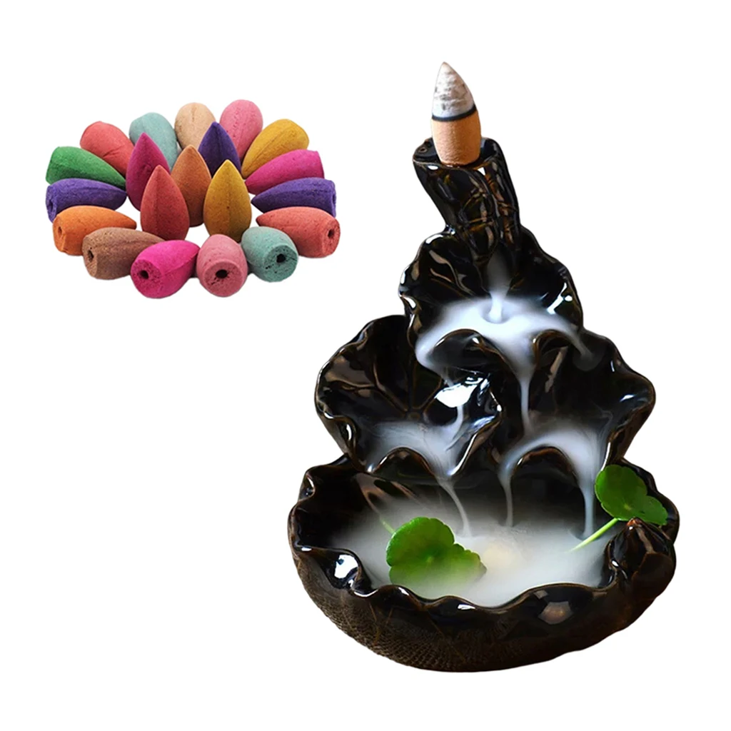 Ceramic Pottery Incense Holder Aromatherapy Creative Incense Burner Temple Shrine Censer w/ Incense Cones Holder Home Decor 