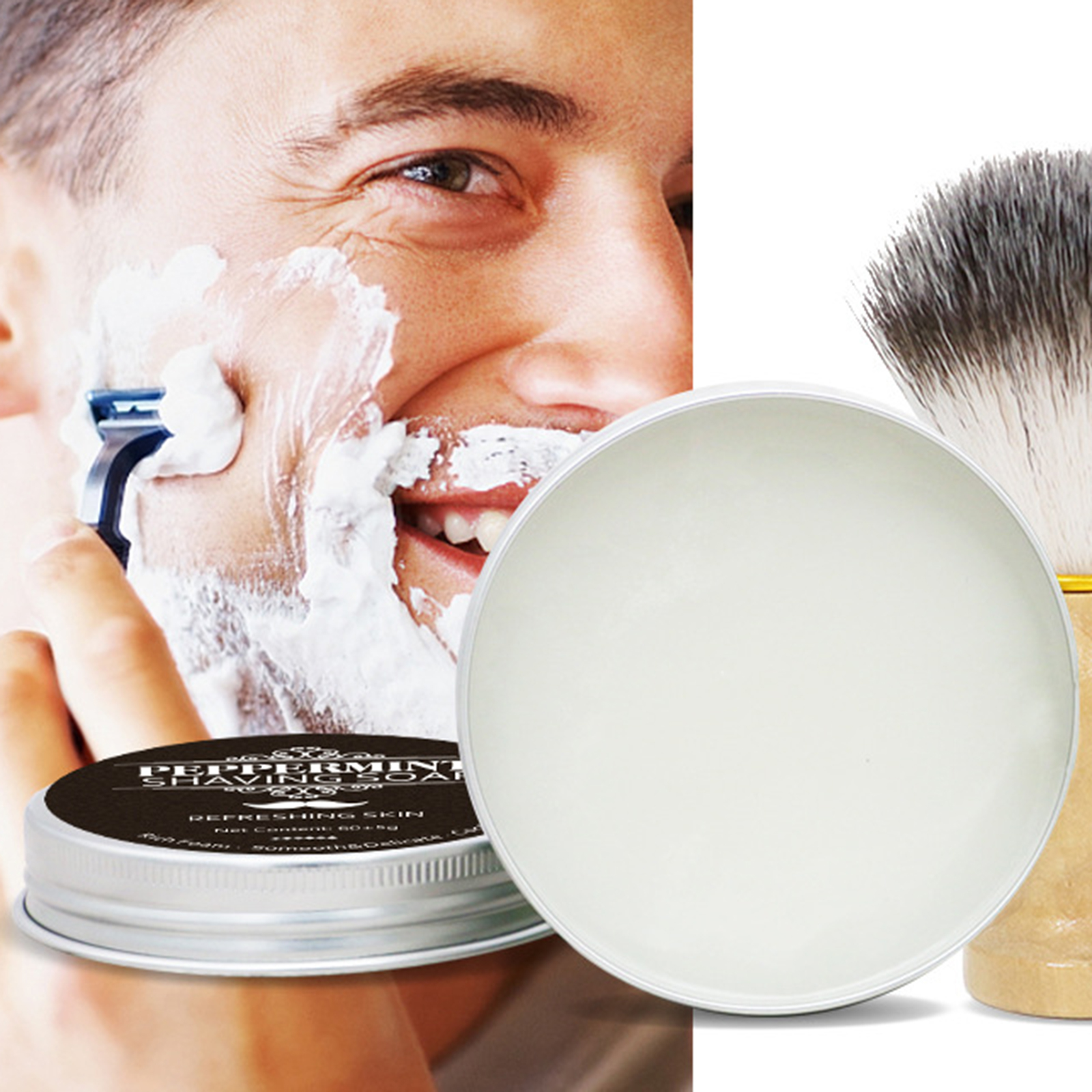 60g Men's Shaving Soap Barber Shaving Cream in Aluminum Boxed Provides Smooth Shave