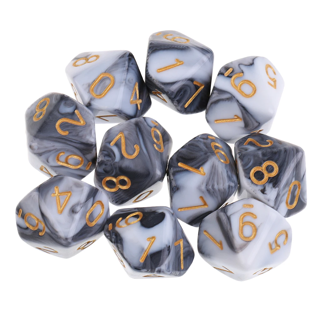 10pcs 10 Sided Dice D10 Polyhedral Dice for  Dice Black 