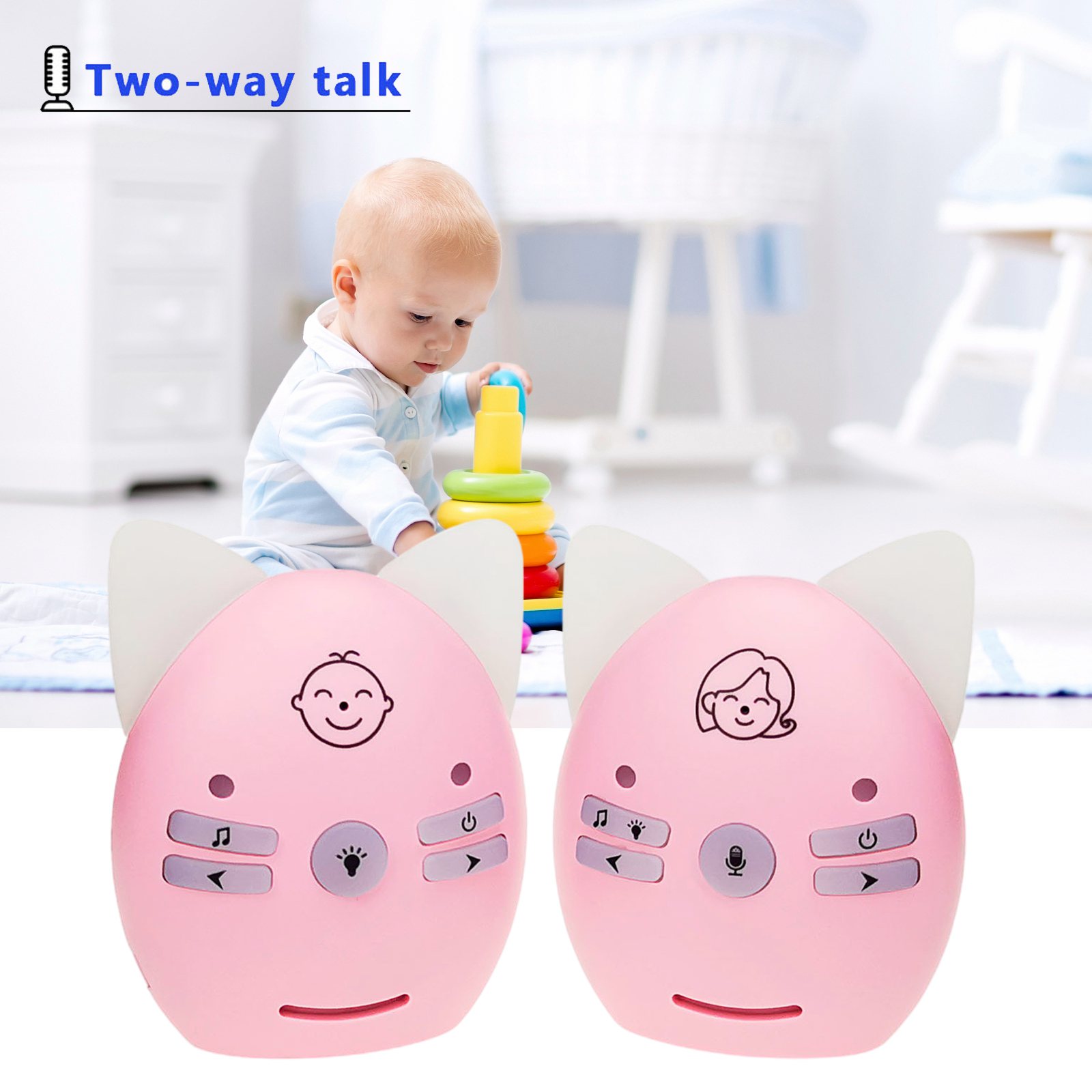 Digital Audio Baby Monitor Long Range up to 1000 ft Warning Lullabies, Two Way Talk, Rechargeable Battery Night Light US Plug