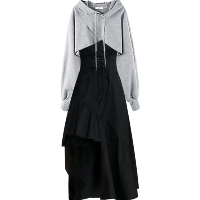 primavera feminina novo hoodie design nicho cinta saia de duas peças terno