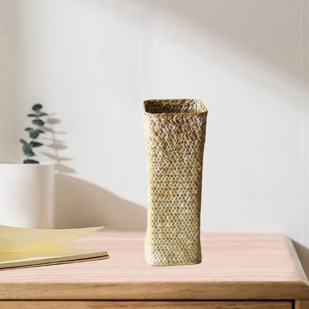 Seagrasss Baskets Dried Flower Pot Natural Basket Handmade Rattan Basket Storage Plant Pot Woven Vase Decor for Home Office