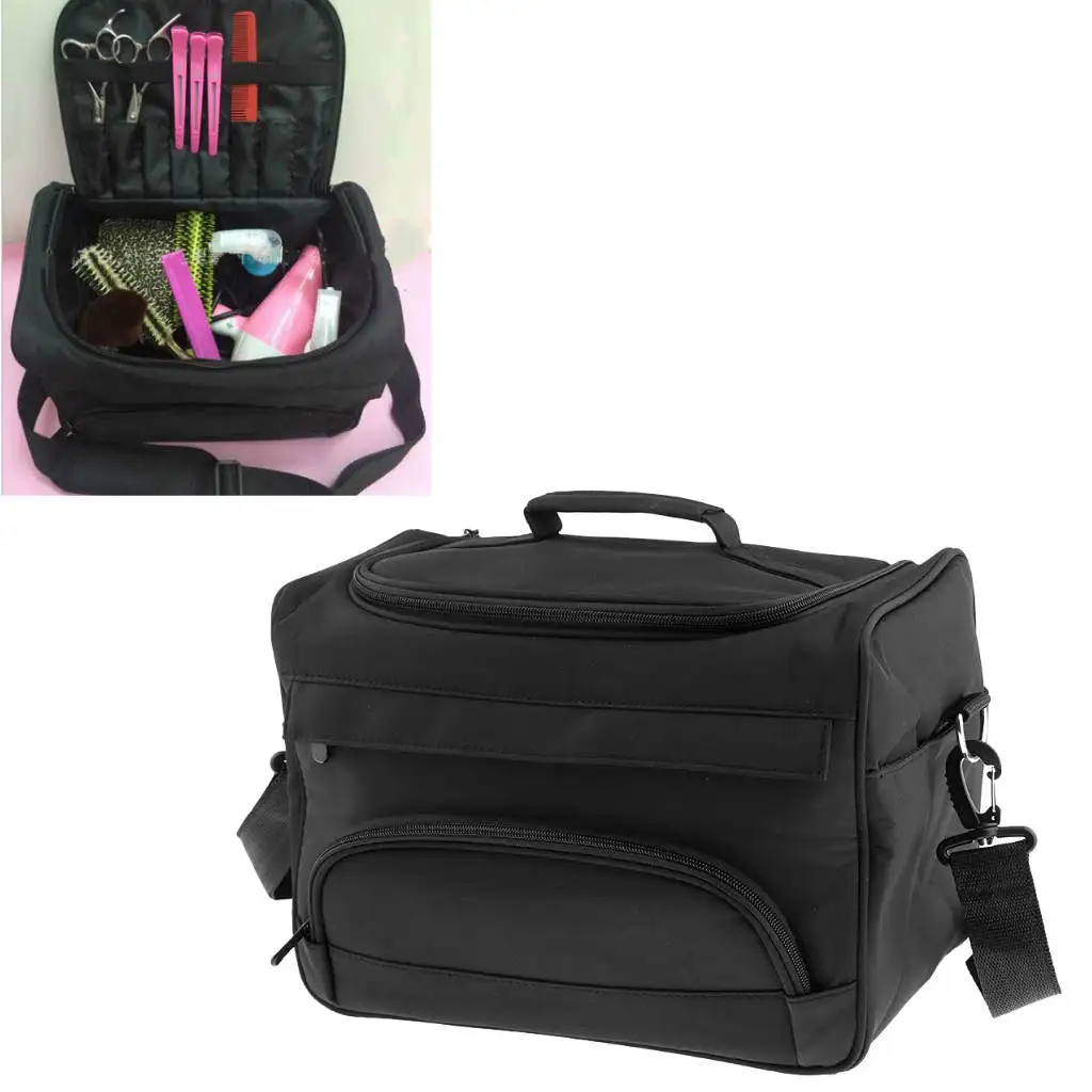 Hairdressing Tools Bag, Black Travel Hair Styling Tool Scissors Clipper Combs Brushes Storage Carry Case Pouch with Belt