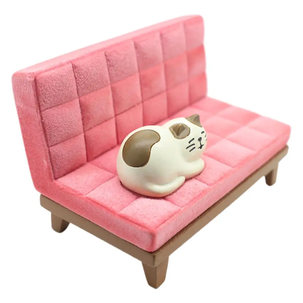 Sofa Phone Stand Girly Home Ornament Animal Free YOU Hands Holder for Flocking Cute Kitty - Pink White Cat