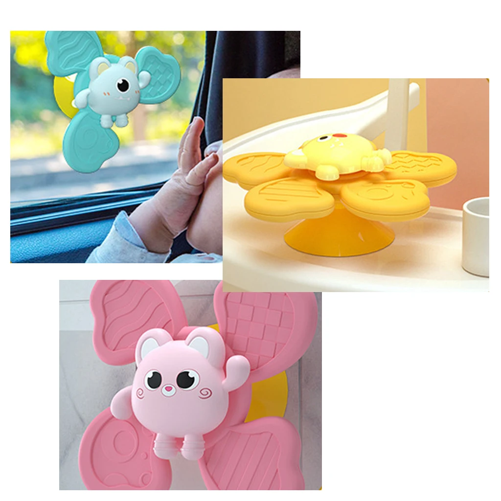 3X Interesting Baby Bath Toys Suction Cup Top Spin Spinning Top Spinner Toy