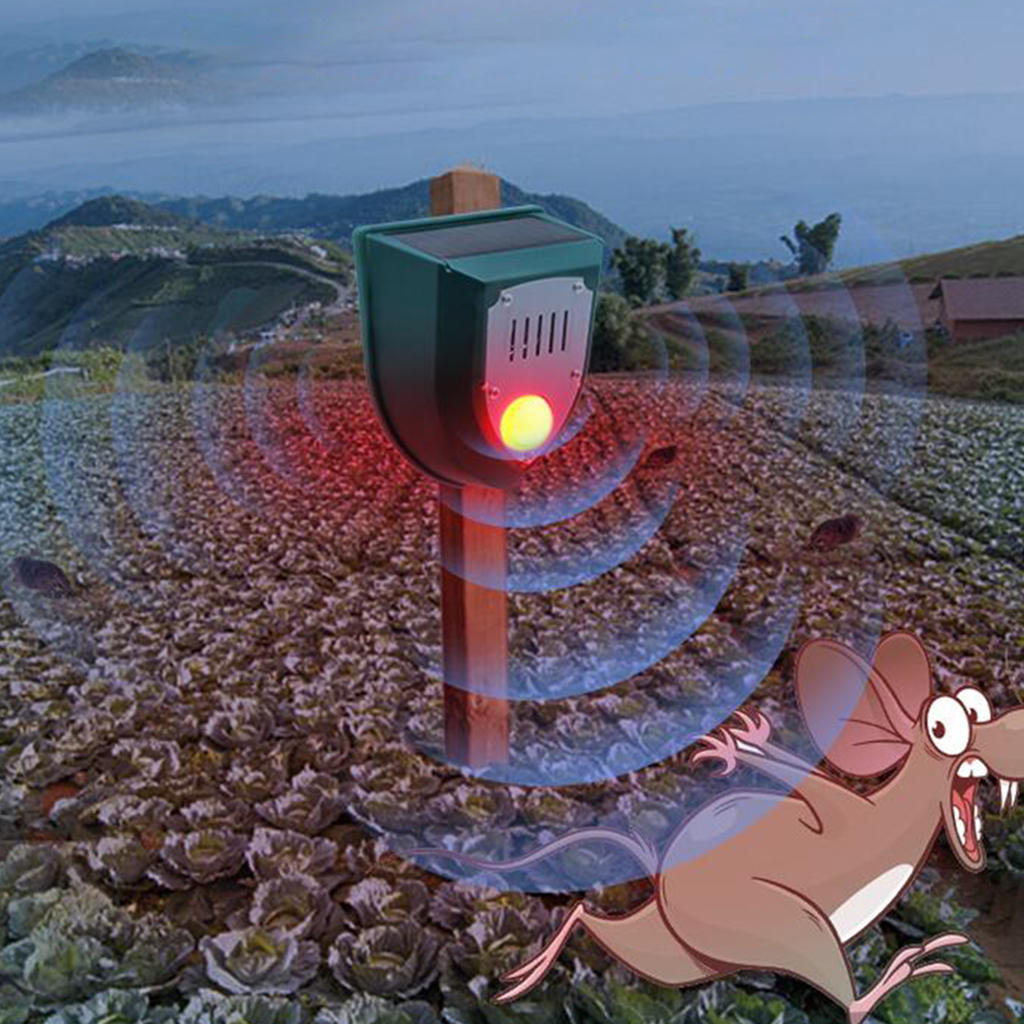 Warning Animal Repeller-- Scarecrow W/ LED Ultrasonic Waterproof Burglar Alarm Repellent, Defender, for Barn Yard Cat Bat Animal