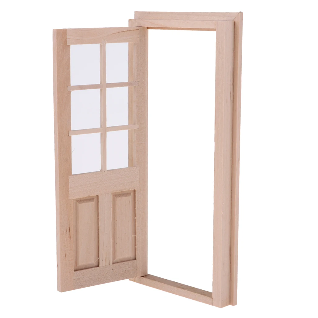 Prettyia 1/12 Wooden External 8-Pane Door for Dolls House DIY Accessories