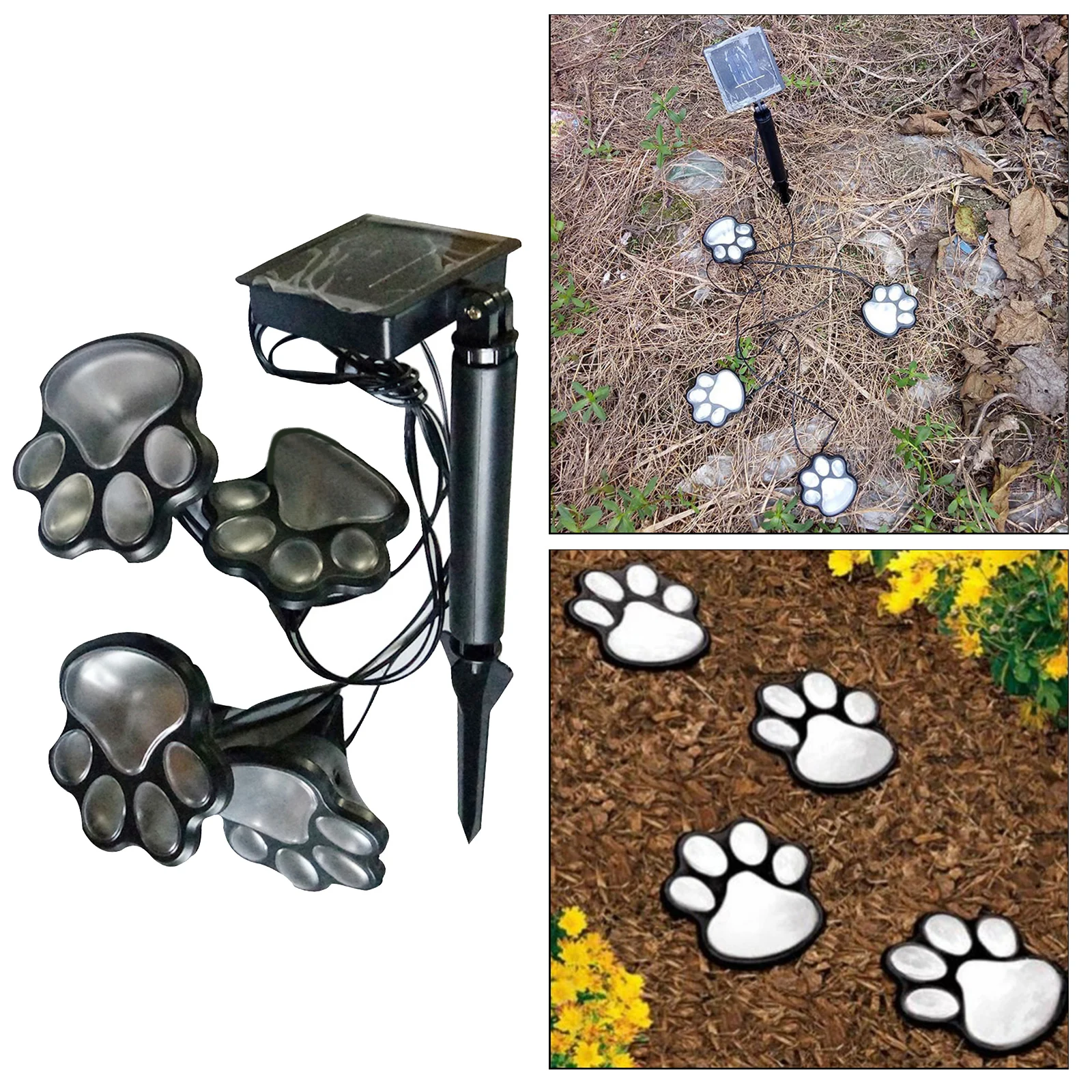 4 Solar Cat Animal Paw Print Lights LED Solar Lamps Garden Outdoors Lantern LED Path Decorative Lighting Lamp