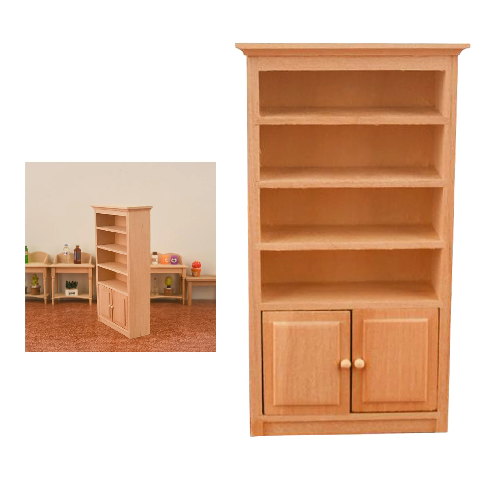 1:12 Mini Wood Cabinet Bookshelf Simulation Model Furniture Supplies Accs
