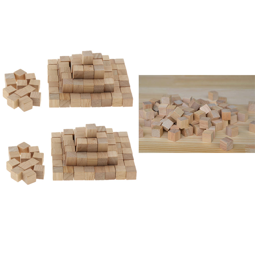 Pack of 200 Wood Unfinished Building Blocks Cubes Set Kids DIY Projects Toy
