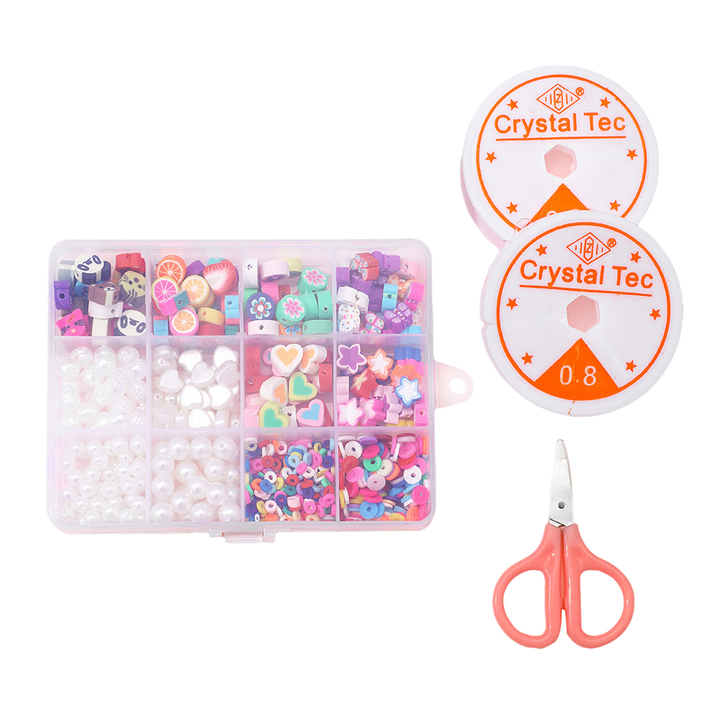 Beads Set Colorful Clay Handmade Polymer Round Spacer Beads Crafting Beads Kit for Collar Choker DIY Crafts Adults Girls