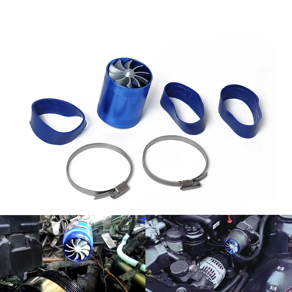 Racing Short Ram/Cold Air Intake Turbonator 3in Dual Fan Gas Fuel Saver Blue Auto Replacement Parts