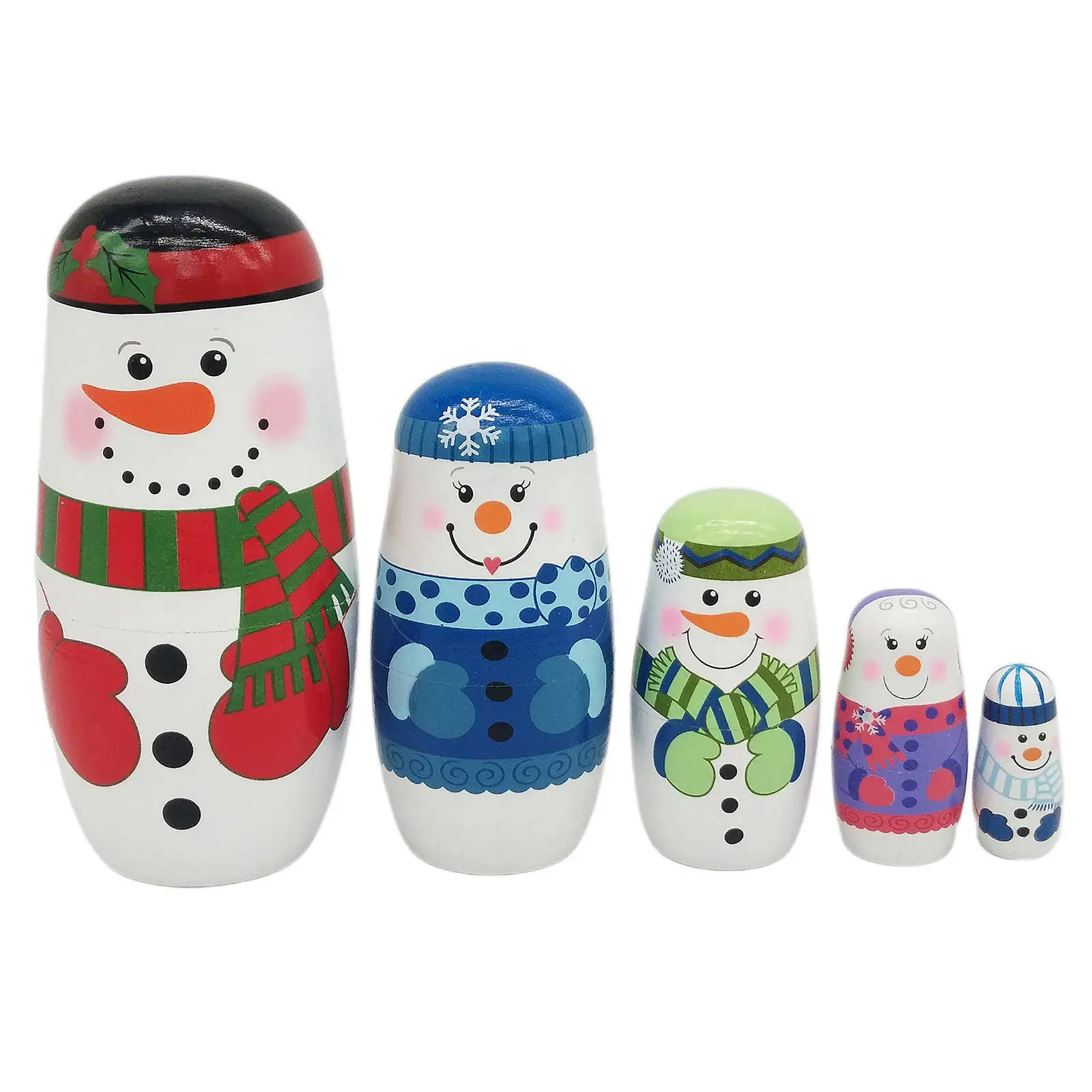 5Pcs Set Snowman Wooden Stacking Toys, Matryoshka Russian Nesting Dolls for