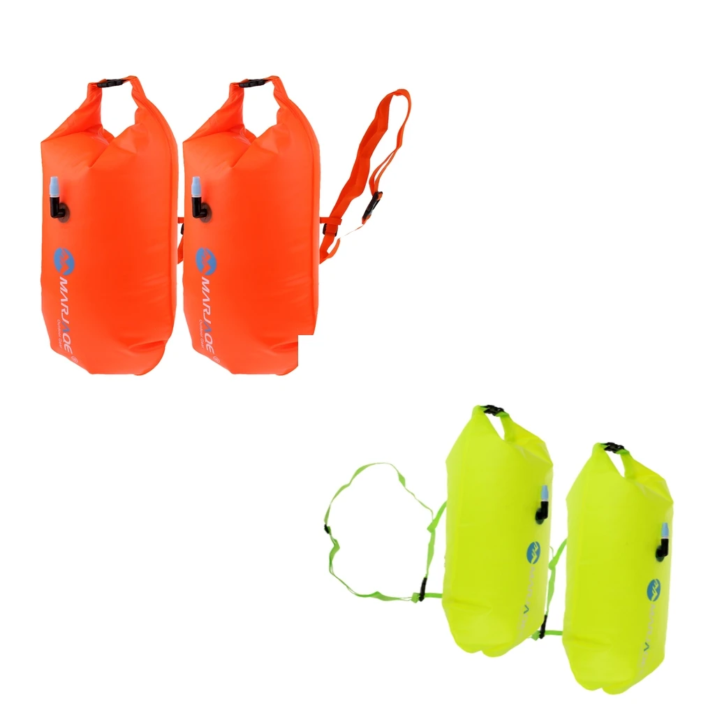 Set 2 PVC Safety Inflatable Floating Dry Storage Bag Float & Belt for Open Water Swimming Kayak SUP Snorkeling Diving Surfing