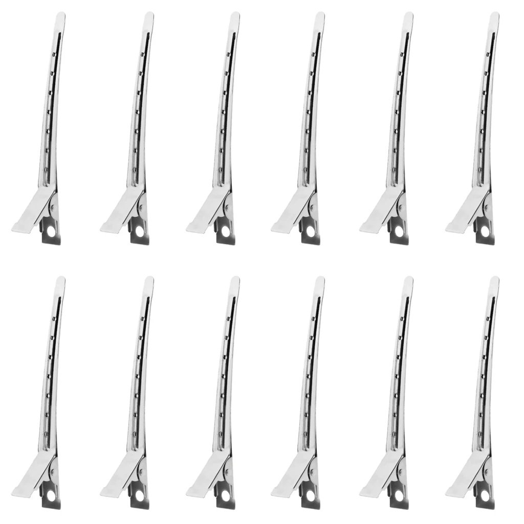 12Pcs Stainless Steel Duck Sectioning Clip Barber Hair Cutting Stlying Clamp