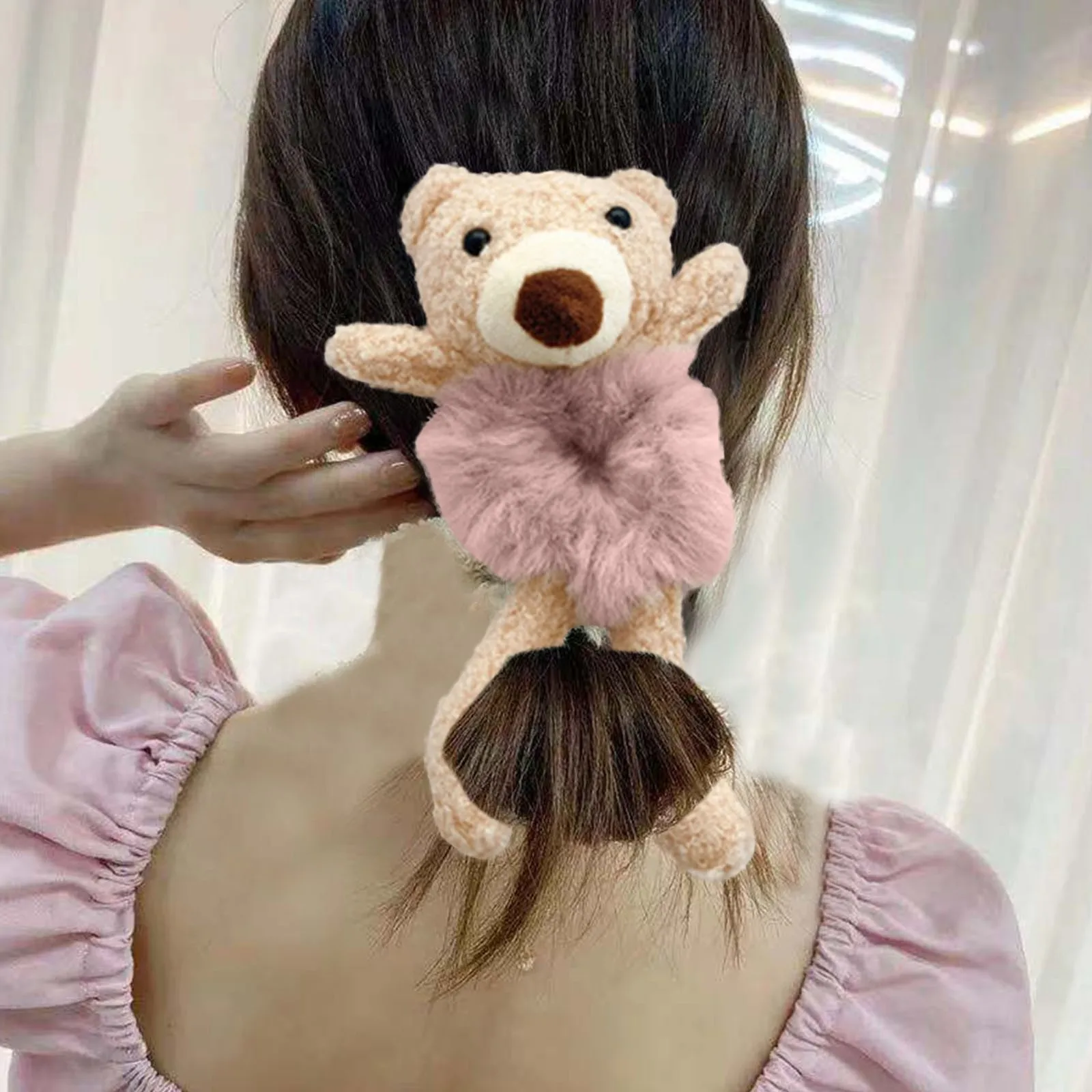Details about   Women Plush Bear Ears Elastic Scrunchies Hair Ties Band Fluffy Hair Rope Rings 