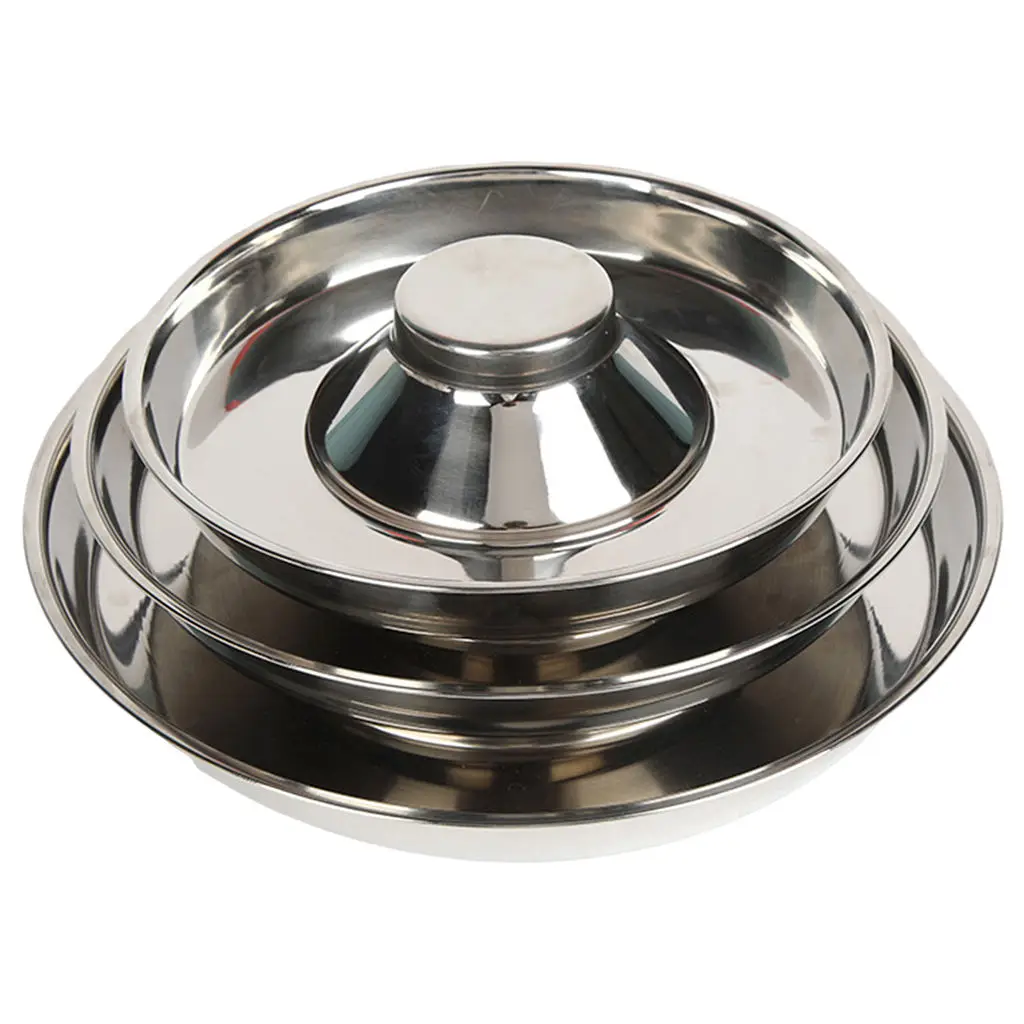 Practical Dog Cat Slow Bowls Stainless Steel Water and Food Feeder Silver Dish for Small Large Pets Puppy