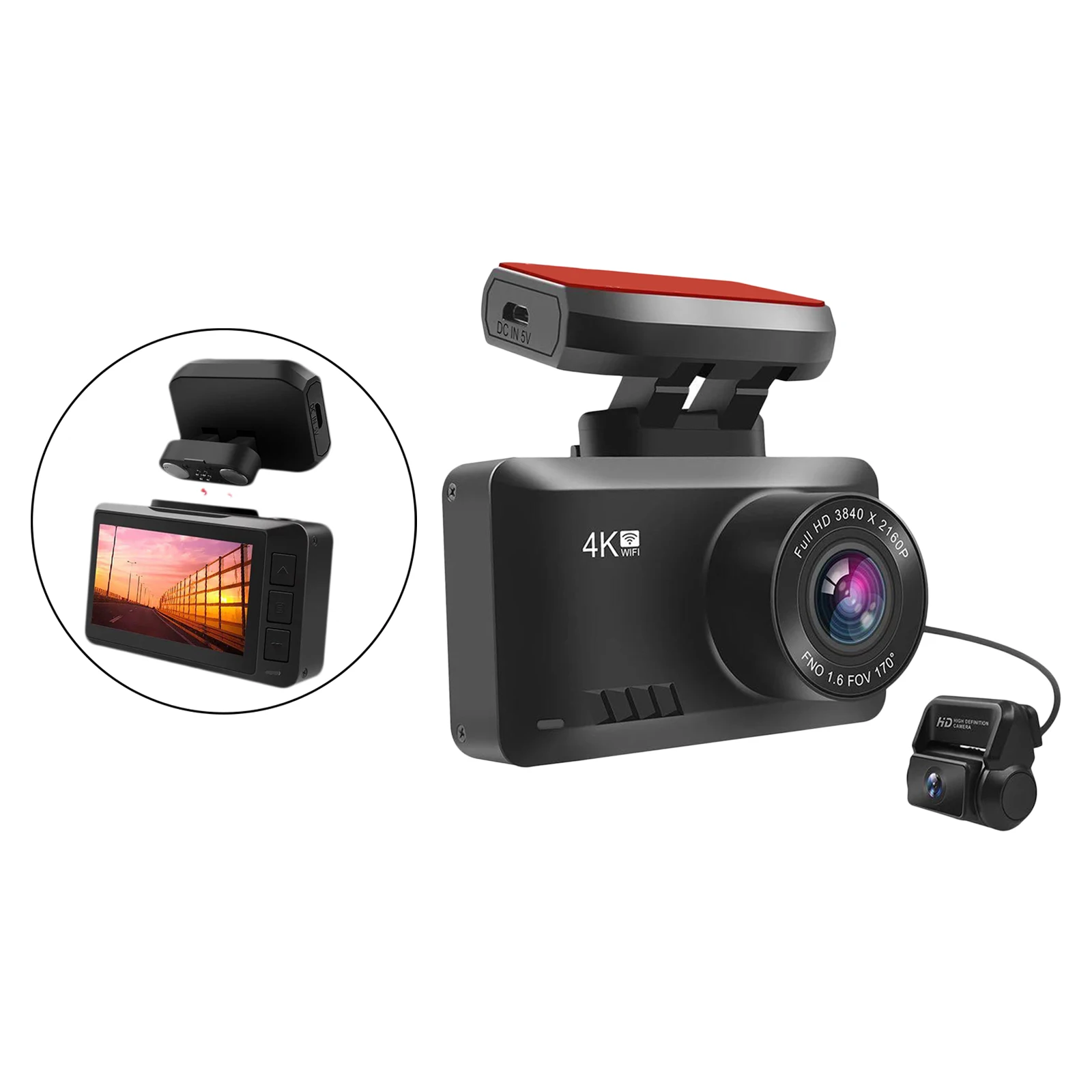Car Camera Dual Dash Cam 4K+1080P Front Rear WiFi & GPS Video Recorder Dashboard Camera Loop Recording