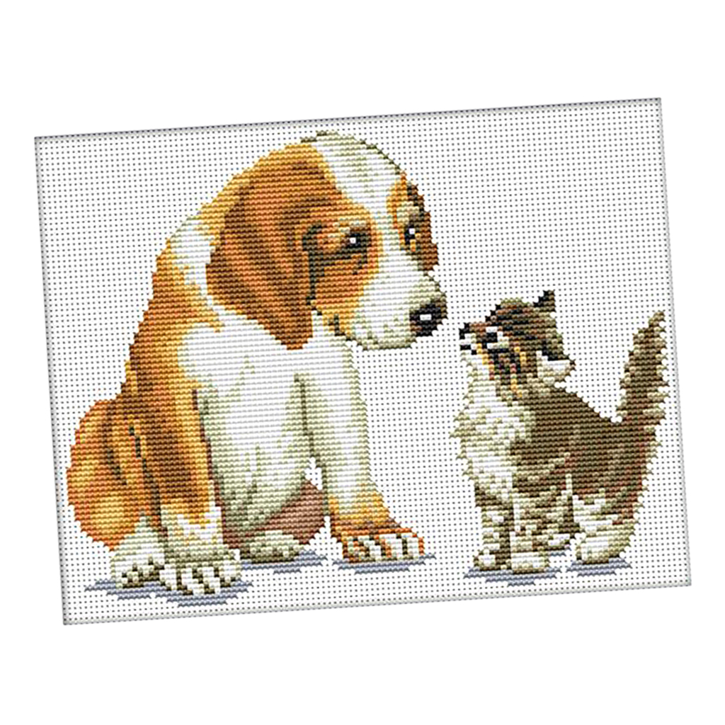 Stamped Cross Stitch Kits With Printed Pattern - Dog and Cat, for Embroidery Art Cross-Stitching Lover 11CT 35x29cm